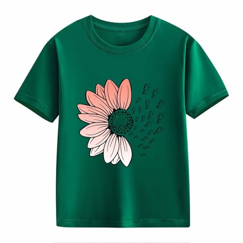 Girls Loose Fit Sunflower Graphic T Shirts Short Sleeve Crewneck Cute Pattern Printed Tops Kids (B-Green, 12-13 Years)2