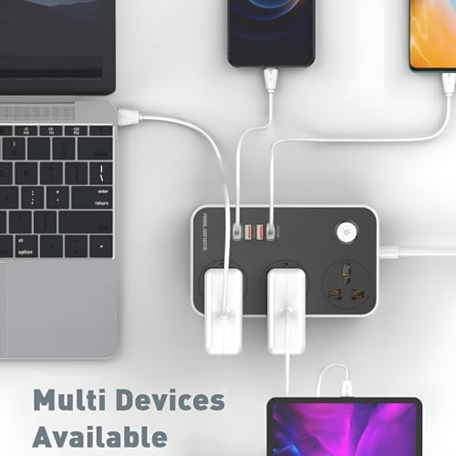 Image of Multi Plug Extension Board | 3 Universal Sockets + 5 USB Charging Ports | 2M Wire | Power Strip for Home, Office & Electronics