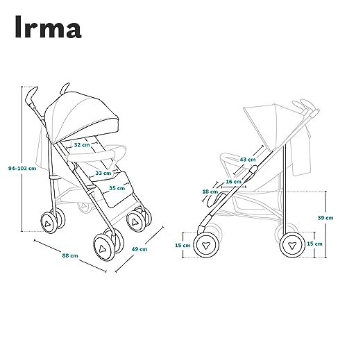 LIONELO Irma Kinderwagen bis 15 kg, leichter moderner Kinderwagen mit Liegefunktion, faltbar, große 6-Zoll-Räder, großer Korb, Tasche, Moskitonetz