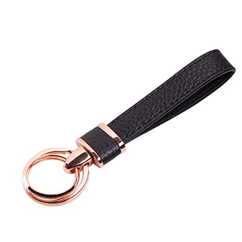 Ancicraft Leather Keychain for Women Men Car Key Ring Strap Holder Simple Stylish Black