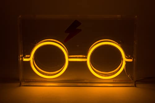 Image of Silver Buffalo Harry Potter Lightning Bolt Scar and Glasses USB Powered Neon Light Box, 12 x 7 Inches