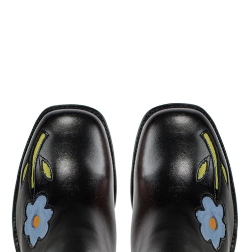 Women's Knee High Riding Boots with Flowers Square Toe Chunky Heel Motorcycle Boots4