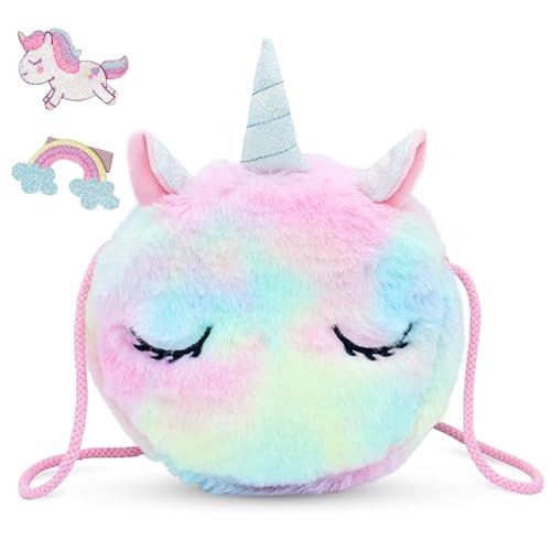 Voarge Bolso Bandolera Unicornios para Niñas, Bolso Pequeño de Felpa, Bolso de Hombro para Niñas Pequeñas, Bolso...