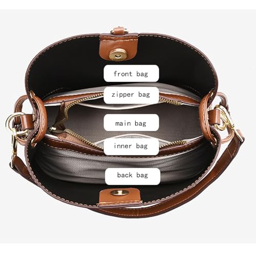 Cross Body Bag Purses for Women - PU Leather Crossbody Bucket Bag with Two Adjustable Shoulder Strap, Multiple Pockets4