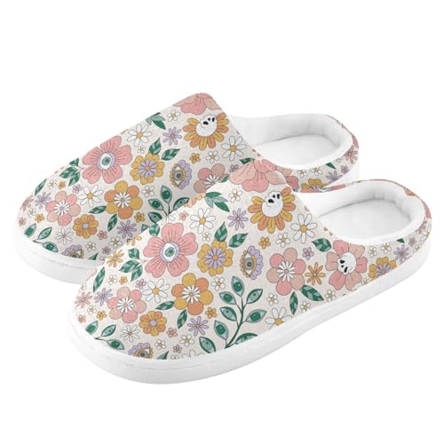 JUNZAN Mistic Garden Eyes Floral Mens House Cotton Slipper Lightweight Memory Foam Bedroom Slippers for Outdoor Funny Presents 6-74