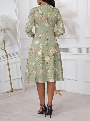 Image of PinkPatty Women's Casual 3 /4 Sleeve Midi Dresses Fit and Flare Church Work Dress with Pockets