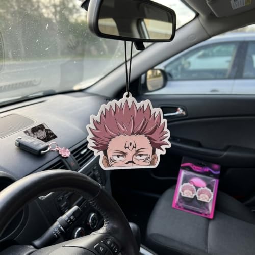 Image of PumpCar 2 pieces sukuna double-sided hanging Japanese anime cherry-scented car air freshener Cool anime hanging for rearview mirror Car Interior Accessories Gifts, purple
