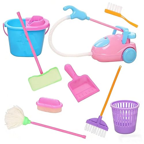 AYZDJ Accessoires de poupée Set Miniature de 9 pièces, Balai serpillière bac à poussière Seau Brosse Miniature de Maison de poupée, Accessoires de Maison...