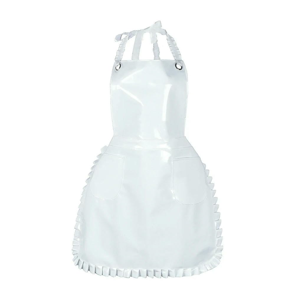 GLDFW Grembiule con lacci e volant, in vinile, impermeabile, con due tasche, adatto per artisti e parrucchieri