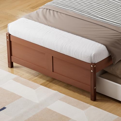 Merax Holzbett 90x200cm, Einzelbett mit Zwei Schubladen auf Rollen, Flachbetten mit Stabile Lattenroste, Ohne Kopfteil, Kinderbett Futonbett Bettrahmen für Erwachsene Teenager, Kiefer+MDF, Rotbraun