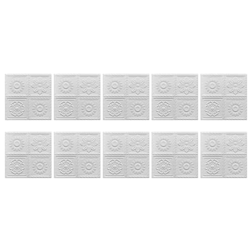 Papel pintado tridimensional 3D autoadhesivo blanco, pack de 10 piezas para pared de salon 2