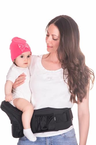 Mom's Choice Award Winner - CozyOne CPC-Certified Baby Hip Carrier, Adjustable Waistband with Abdominal Support Design & Various Pockets for Newborns & Toddlers 8-44 lbs Carrier (Black)