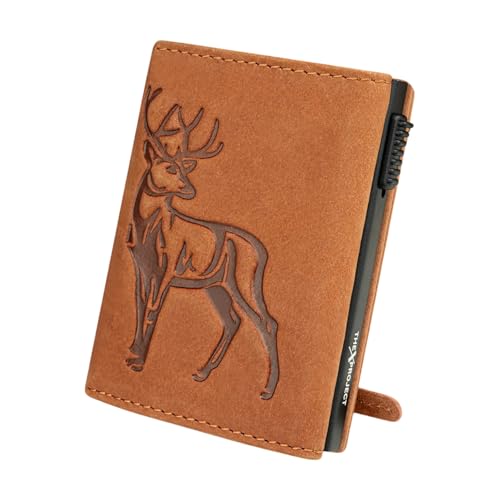 Image of The X Project Staggo Trifold Wallet | Premium Genuine Leather | Aluminium Cardholder | Side Slide Pop-Up Card Ejector | Carry Up to 6 Cards and 1 Slot for Carrying Cash & Folded Bills (Tan)