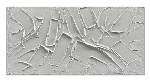 NANKAI Art Hand Painted Thick Texture White Minimalist Oil Painting 24x48 inches Contemporary Art Oil Painting, Home, Office Corridor Wall Decoration Painting