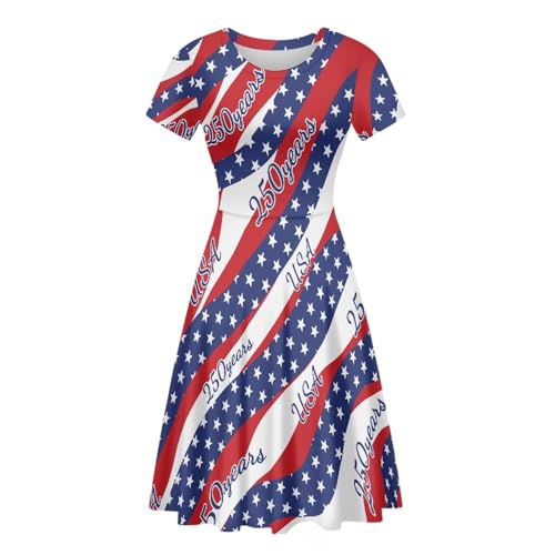 Image of HUGS IDEA Womens Puffy Swing Midi Dress Round Neck Short Sleeve Party A-Line Dresses