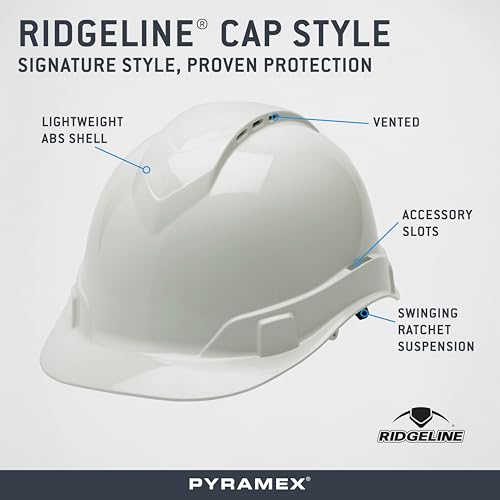 Pyramex Ridgeline Cap Style Hard Hat, Vented, 4-Point Ratchet Suspension, White by Ridgeline - Image 4