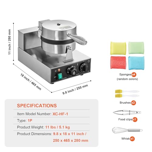 Image of VEVOR Commercial Waffle Maker, 1230W Round Waffle Baker Machine, Non-Stick Stainless Steel Belgian Waffle Iron with Temperature and Time Control, Handle, for Restaurant Bakery Snack Bar Family