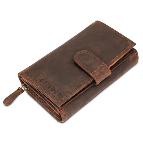 STILORD 'Elisa' Elegante Monedero Mujer Marron Piel Auténtica Grande con Bloqueo RFID - Billetera Grande de Cuero Retro - Cartera Mujer Marron Estilo con Caja de Regalo