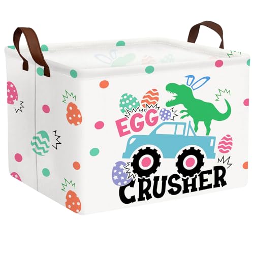 Image of Kid Rectangular Empty Easter Basket for Girl Boy Bunny Eggs Easter Basket Gift Baby Room Decor Storage Organizer (Monster Truck Dinosaur)