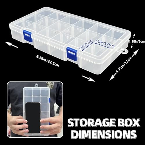 Image of DUOFIRE Plastic Organizer Storage Box, Adjustable Divider 18 Grids, 3 Pack | Clear Removable Compartment Storage Box for Jewelry, Beads, Earrings, Fishing Hooks, Craft, Screws, Nails, Small Tools