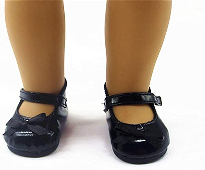Resilient Girl Faux Patent Leather Mary Jane Shoe with Bow and Strap, fits 14inch Doll and up.2