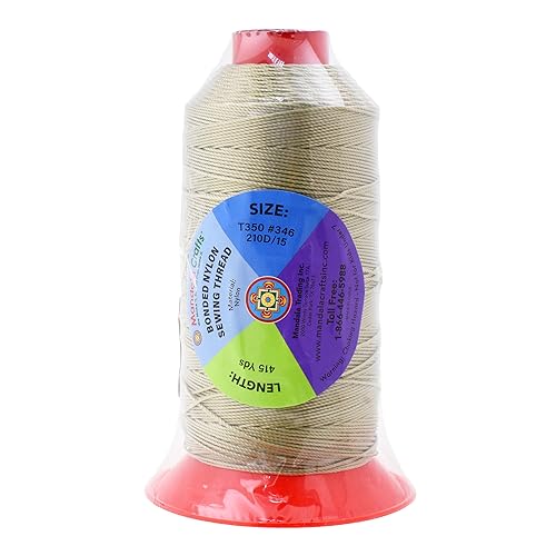 Mandala Crafts Size 346 210D T350 Bonded Nylon Thread - Beige 415 YDs Tex 350 Heavy Duty Sewing Threads for Leather, Jeans, Weaving, Outdoor Marine Upholstery