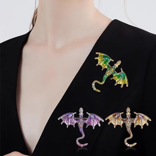 Image of ZORZA Vintage Enamel Dragon Brooch Pin Rhinestone Pterosaur Flying Dragon Brooch Cartoon Style Animal Brooch Personalized Wings Dragon Badge for Hats Collars and Bags