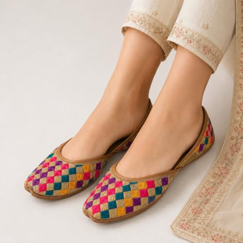 Image of Women's Phulkari Punjabi Jutti Khussa Shoes Ethnic Shoes Rajasthani Mojari