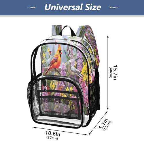 Colorful Bird Garden Clear Backpack - Stadium Approved Large 15.7-inch Waterproof Transparent Bag for Sports, Concerts, Work, Travel#1514