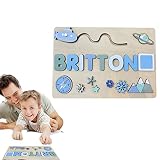 Générique Puzzle de Noms d'enfants, Puzzle de nom créatif en Bois Adorable Jouets Montessori Texte Salutations au Dos, Jouets en Bois préscolaires Nom Puzzle Cadeau d'anniversaire pour Jouet