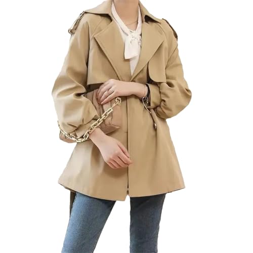 Abrigo de mujer para oficina, negocios, holgado, cuello empalmado, casual, doble botonadura, caqui, XL