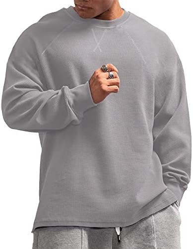 Herren Basic Langarmshirts Waffel Sweatshirt Lockere Trainieren | muskelbetontes Sweatshirt,Fitness Kapuzenpullover, athletische Langarmshirts Bodybuilding,Thermoshirts，Rundhalsaus