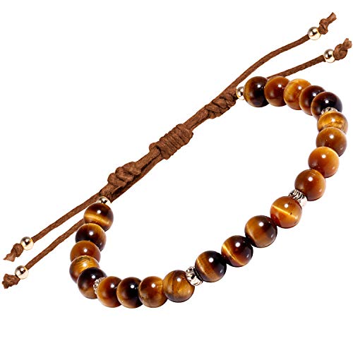 Bracelet œil de tigre 6mm perles de guérison lithothérapie ajustable homme femme