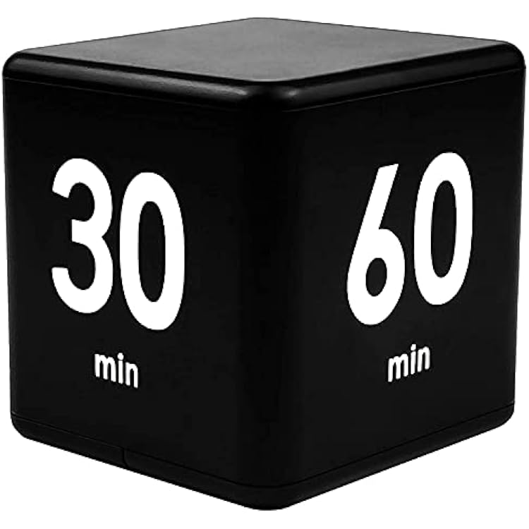 Cube Timer, Kids Timer with Gravity Sensor Flip 15 20 30 60 Mins Countdown Settings for ADHD, Time Management, Classroom, Productivity Workout, Kitchen, Cooking, Study (Black)
