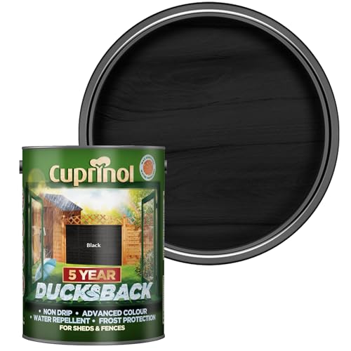 SAVING HUB Ducksback Fence Paint 5L - Garden Fence&Shed Paints - Non Drip Formula, for Rough Sawn Wood - Water Repellent Frost Protection, Sheds Fences Paint - Wooden Fences Paints (Black)