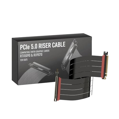 Image of LINKUP PCIE 5.0 Riser Cable | for Vertical GPU Mount | Left Angle | Graphics Card GPU Ready | Usable with PCIe 4.0 & RX 9070 / RTX5090 | 50cm (Total Length: 54cm)