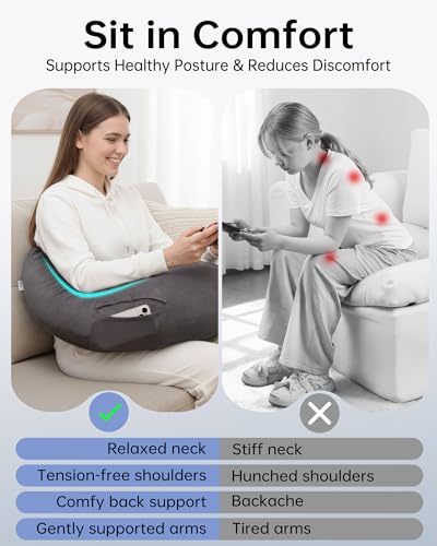 image for ENITYA Extra Large Ergonomic Gaming & Reading Pillow with Arm & Elbow 