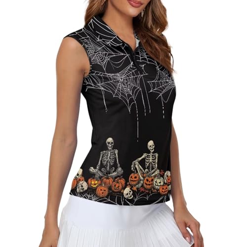 GULANGYU Halloween Print Womens Golf Shirt Sleeveless Polo Shirts Tennis Tank Top