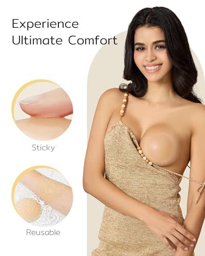 Niidor Nipple Covers Pasties 2 Pairs, Invisible Silicone Breast Petals Reusable Nipple Pads Coverups No Show Pasties4