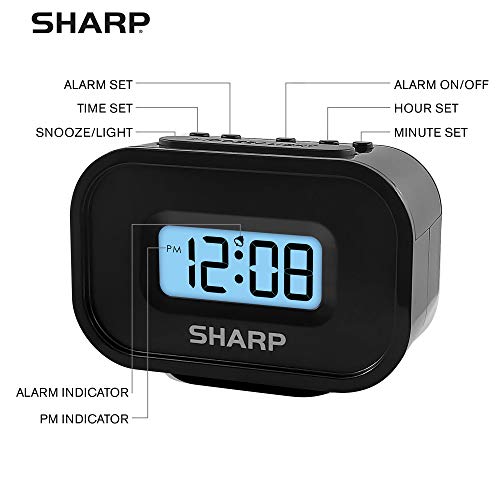 Sharp Lcd Display Digital Alarm – Ascending Alarm – Blue Backlight On Demand – Easy To Use - Battery Operated - Black Case #TOP2