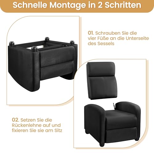 Yaheetech Fernsehsessel Ruhesessel Relaxsessel mit Verstellbarer Beinablage und Liege-Funktion Liegesessel bis 120kg Einzelsofa 140° neigbar aus Leinenstoff Schwarz – Bild 6