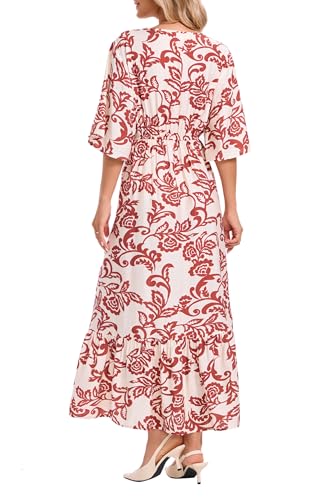 Image of Women's Summer Short Sleeve Maxi Floral Flowy Dresses with Pockets
