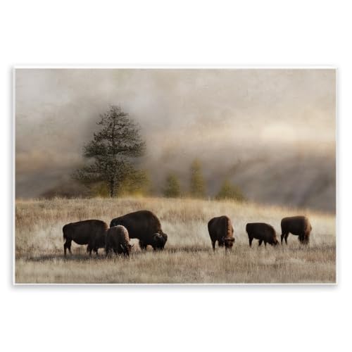 Bison Meadow Grassland, 10 x 15 Inch Mounted Print on Wall Plaque