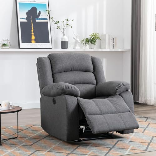 Image of EBELLO Classic Power Recliner Chair, Oversized Electric Overstuffed Chair with Soft Cushion and Back, Sofa with Comfortable Armchair, Gray