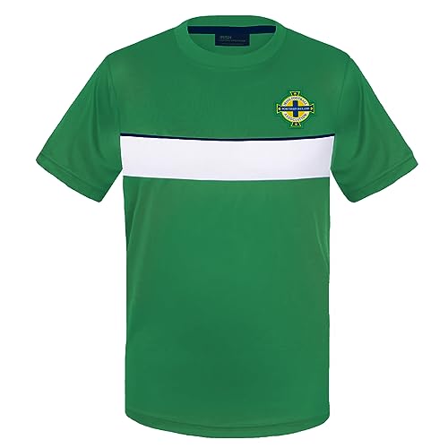 Image of Northern Ireland Official Gift Mens Poly T-Shirt Green White Stripe Large