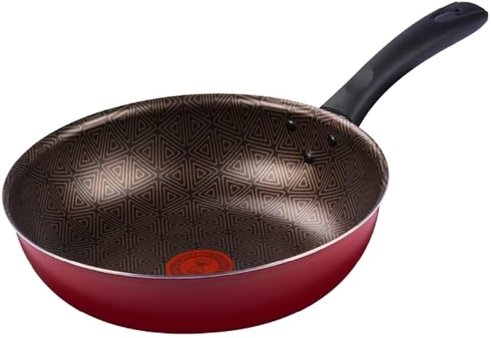 Frigideira Wok Facilita Vermelho 24cm com Antiaderente Resist - Limpa Fácil e Dura Mais, reforçado com partículas minerais, Thermo-Sinal e Cabos Reforçados
