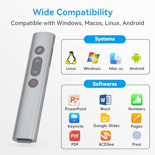 Presentation Clickers for PowerPoint Presentations, [Aluminum Alloy] + [2 in 1 USB C/A] PowerPoint Clicker with Laser Pointer Wireless Presenter PPT Slide Remote Control Computer Clicker for Mac - Thumbnail 6