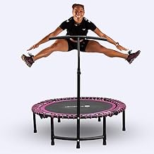 Fitness Trampoline for Adults and Kids, Indoor Rebounder Exercise Trampoline for Workout Fitness for Quiet and Safely Cushioned Bounce Workout with Handles, Pink