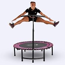 Fitness Trampoline for Adults and Kids, Indoor Rebounder Exercise Trampoline for Workout Fitness for Quiet and Safely Cushioned Bounce Workout with Handles, Pink