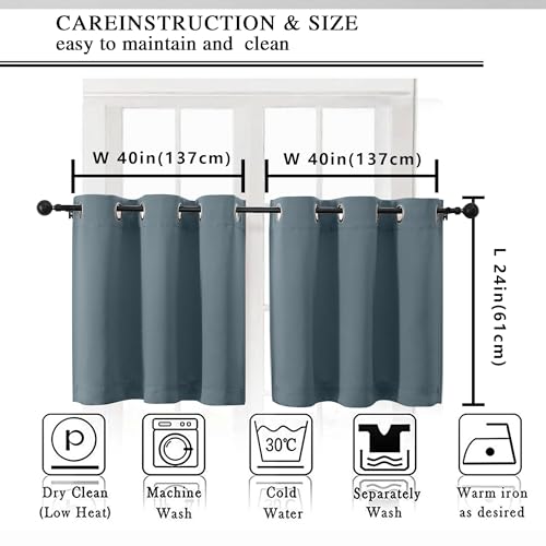 Image of Simplebrand Stone Blue Short Kitchen Curtains 24 Inch Length 2 Panels Set, Small Windows Room Darkening Curtain for Bathroom, Cabinet, Basement, RV Camper, Thermal Insulated Short Drapes, 40 x 24 Inch